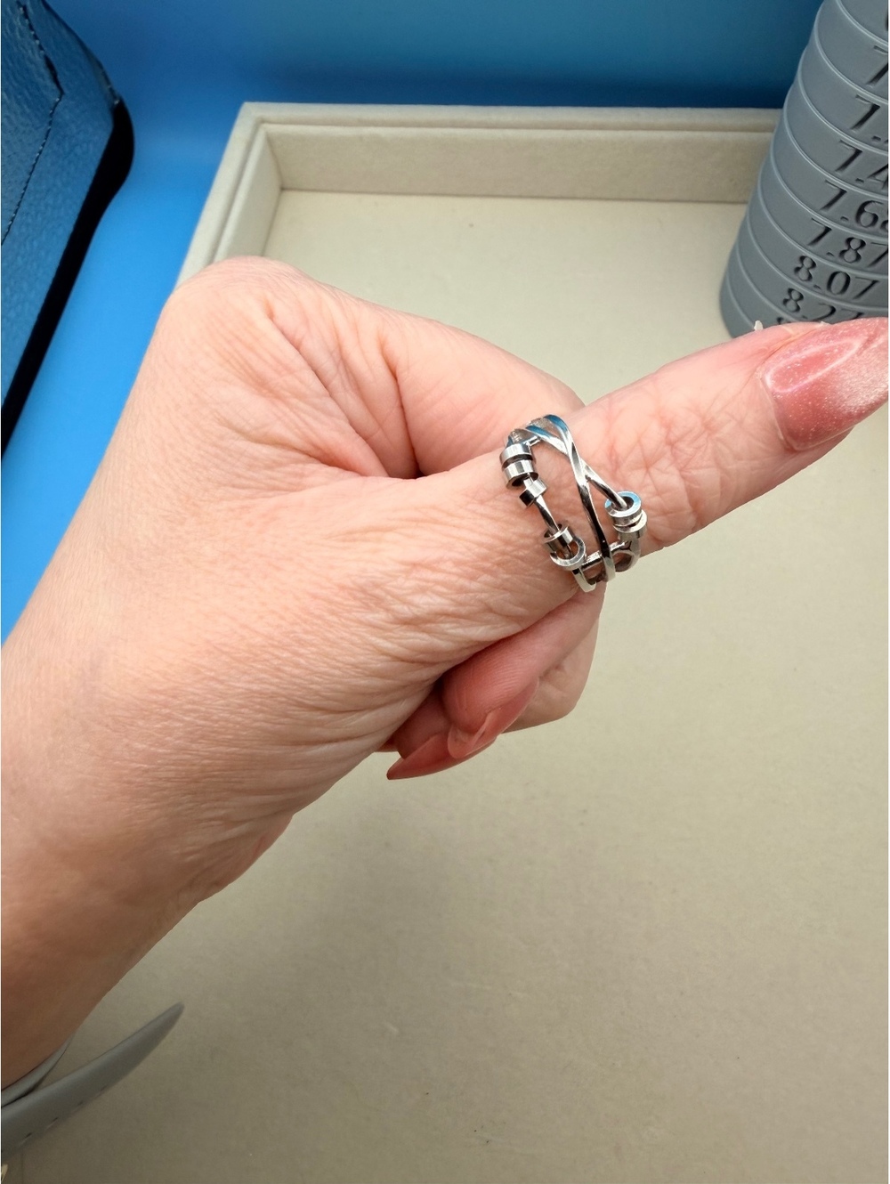 Silver tone double band ring